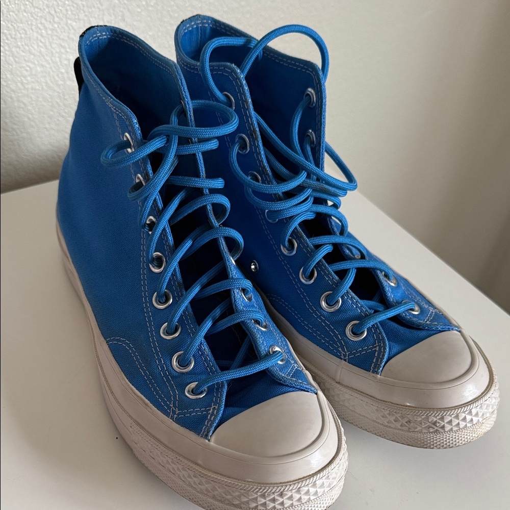 Blue Canvas + Off-White Vinyl High-Tops